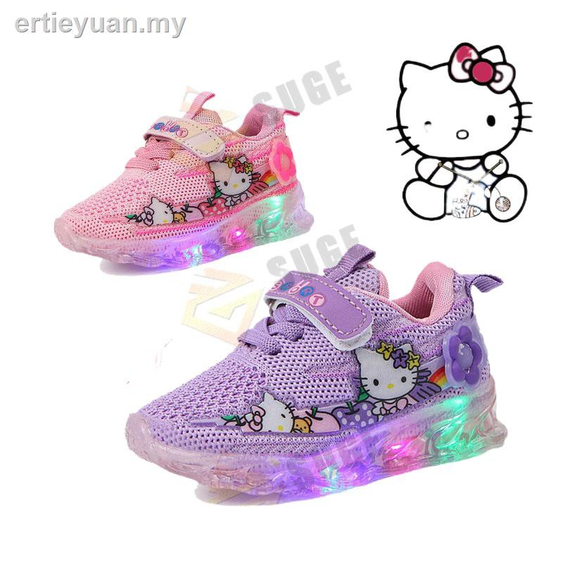 Giày Búp Bê Hình Mèo Hello Kitty Có Đèn Phát Sáng Cho Bé Gái