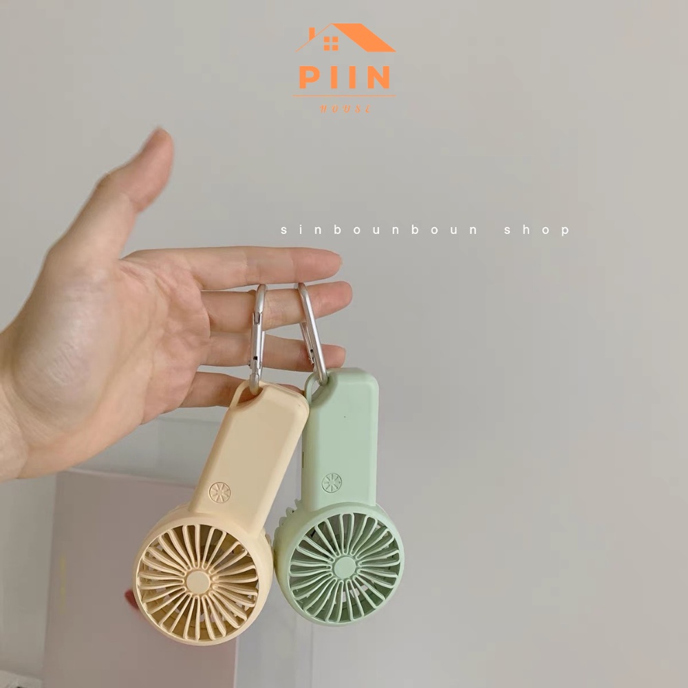 Quạt mini cầm tay sạc USB tặng kèm móc treo túi balo với 3 tốc độ gió - PIIN HOUSE