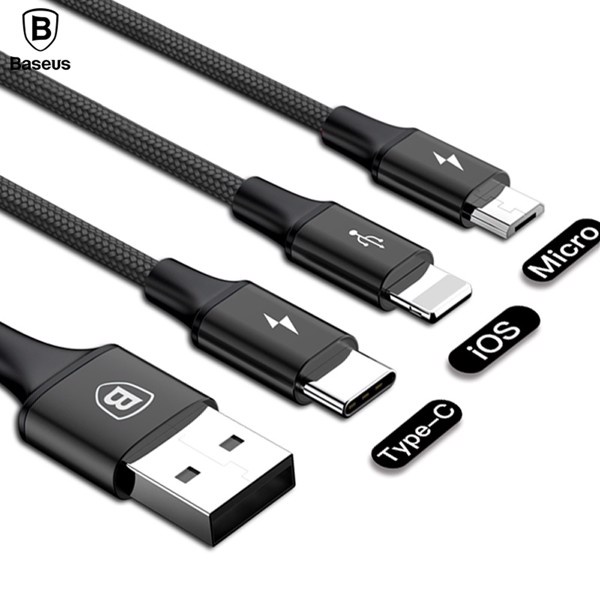 Dây sạc 3 đầu Baseus lightning micro usb type c - Cáp 3 trong 1 cho iphone samsung xiaomi 3 in 1 ...