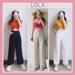 Quần đũi ống rộng lưng cao LOLA Fashion dài 100cm - Chất đũi mềm mại thoáng mát - Màu Đen/ Trắng/ Kem