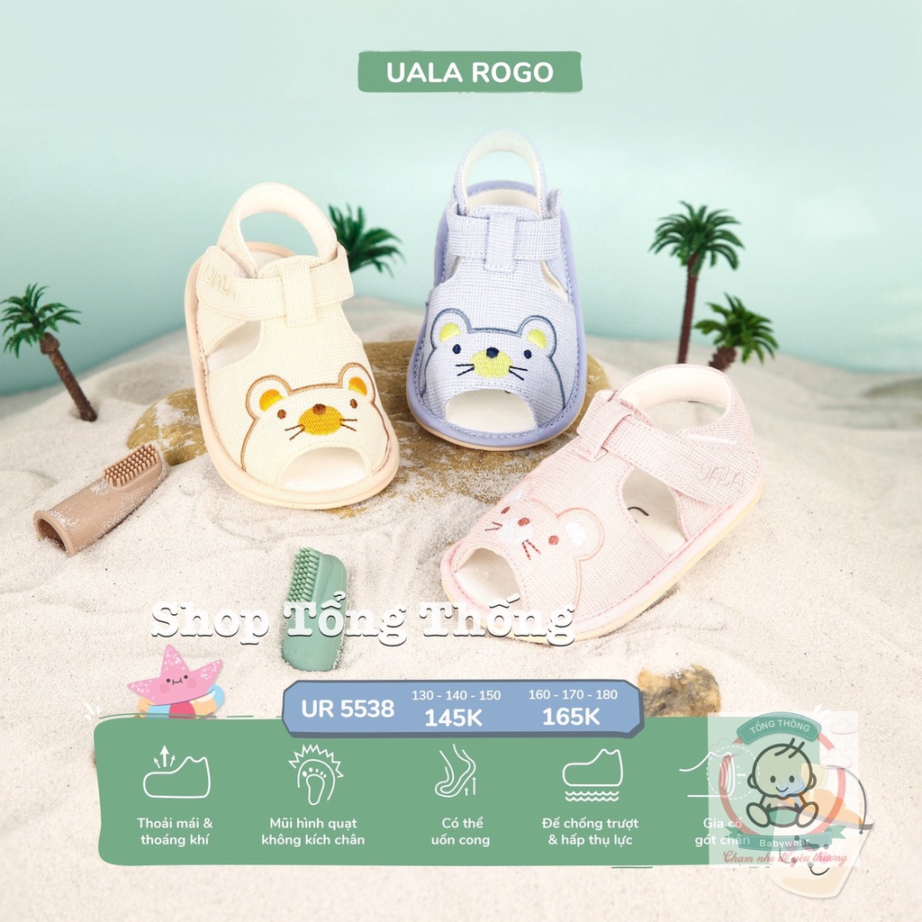 Giày tập đi Uala Rogo chuẩn y khoa đế cao su non bé trai bé gái siêu mềm nhẹ chống trơn trượt con heo trái tim 5538