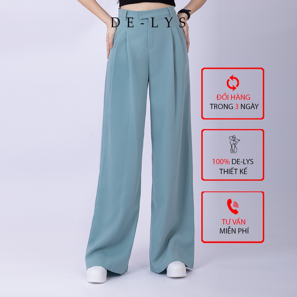 Quần ống rộng nữ lưng cao Delys quần suông xanh ngọc vải tuyết mưa cao cấp