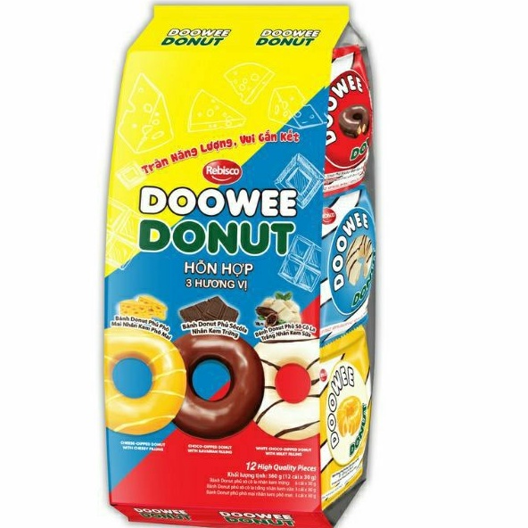 Túi 12 Bánh Doowee donut phủ socola nhân kem 30g