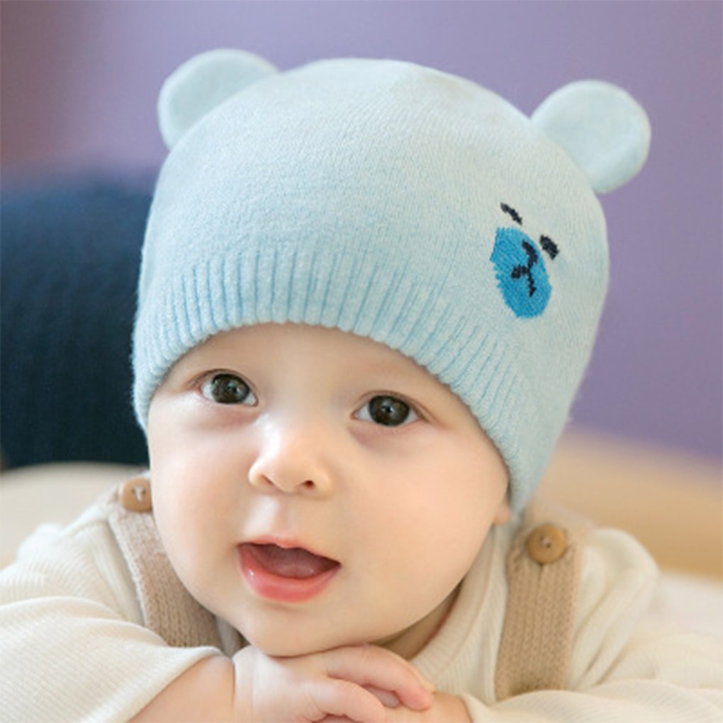 Nón cotton phối 2 tai gấu dễ thương cho bé