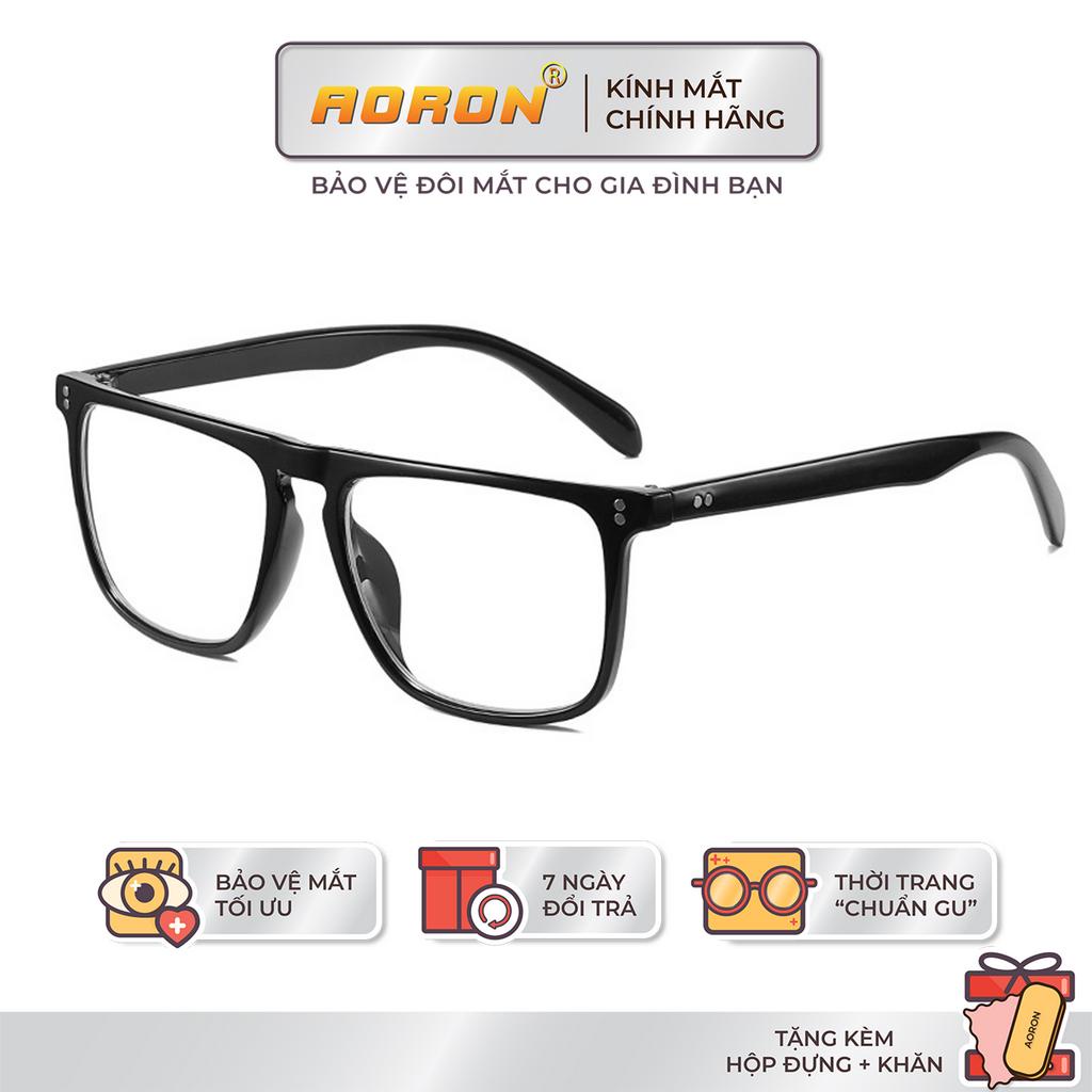 Kính Chống Cận Thị AORON Tròng Vuông Basic Thanh Lịch Cho Nam Nữ Chống Ánh Sáng Xanh Gọng Có Thể Thay Thế Mắt Cận