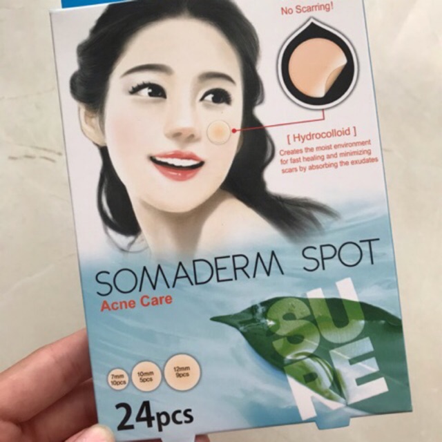 Miếng dán mụn hydrocolloid Somaderm Spot Pimple Patch 24 miếng 3 kích cỡ - MẪU MỚI HỘP XANH