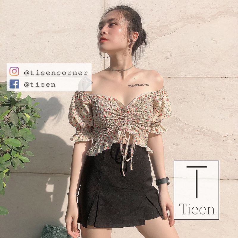 Áo croptop hoa nhí rút dây