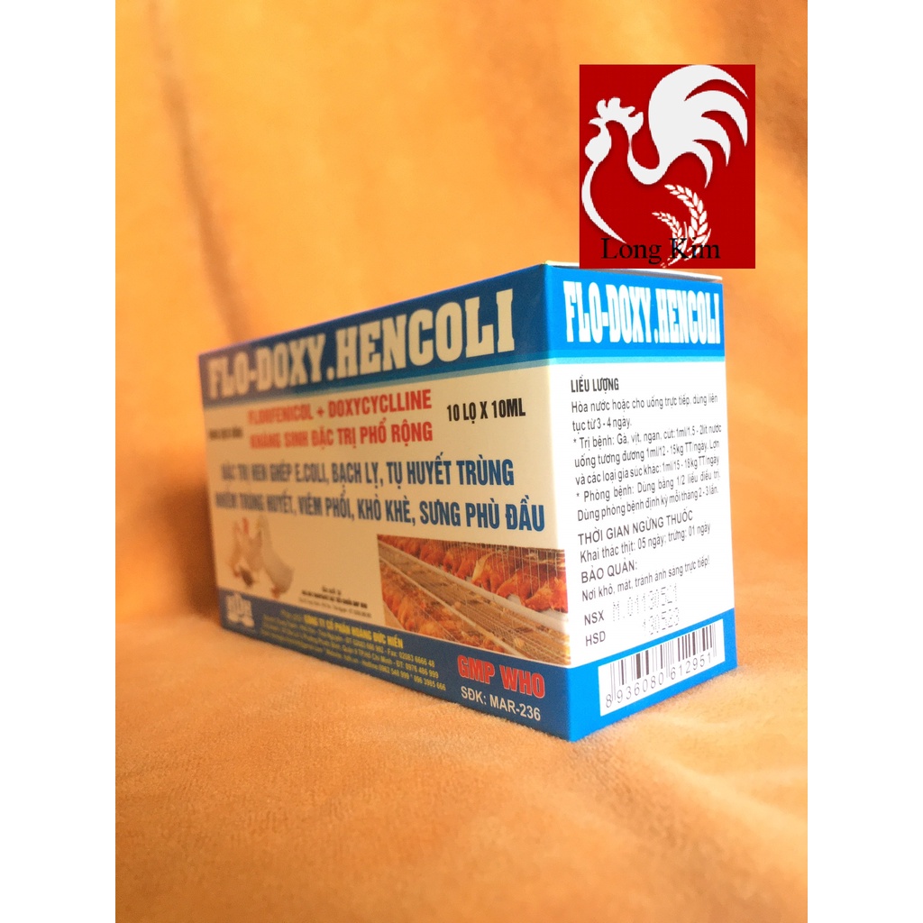 Flo.Doxy-Hencoli lọ 10ml Hen ghép, E.coli, bạch lỵ, huyết trùng, viêm phổi, sưng phù đầu cho gia cầm, thủy cầm, trâu, bò