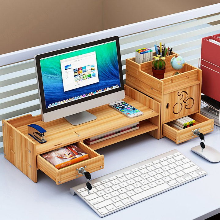 Kệ máy tính để tài liệu VP  𝐅𝐑𝐄𝐄𝐒𝐇𝐈𝐏  để bàn làm việc bằng gỗ kèm ngăn kéo có khóa