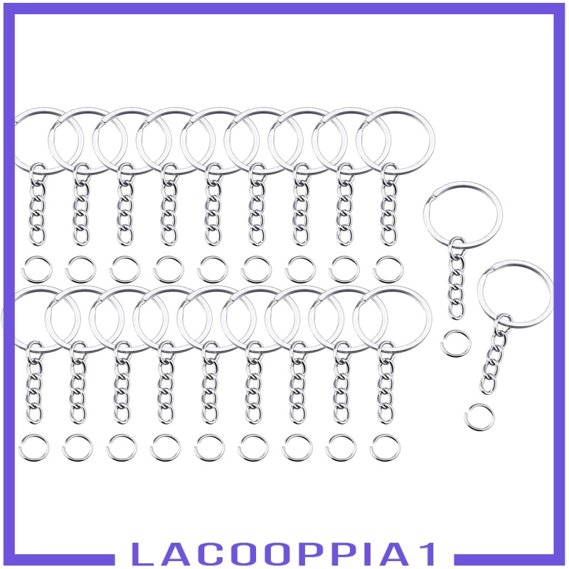 [LACOOPPIA1]100x Keyring Blanks Key Rings with Chain Opens Jump Rings