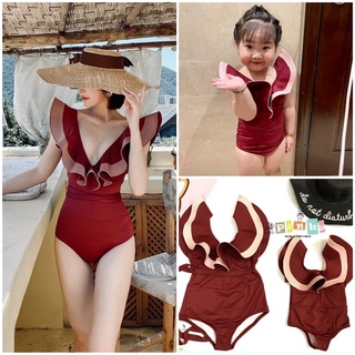 Đồ bơi 1 mảnh mẹ và bé gái, bikini liền, cổ nhún bèo cao cấp, đồ bơi gia đình
