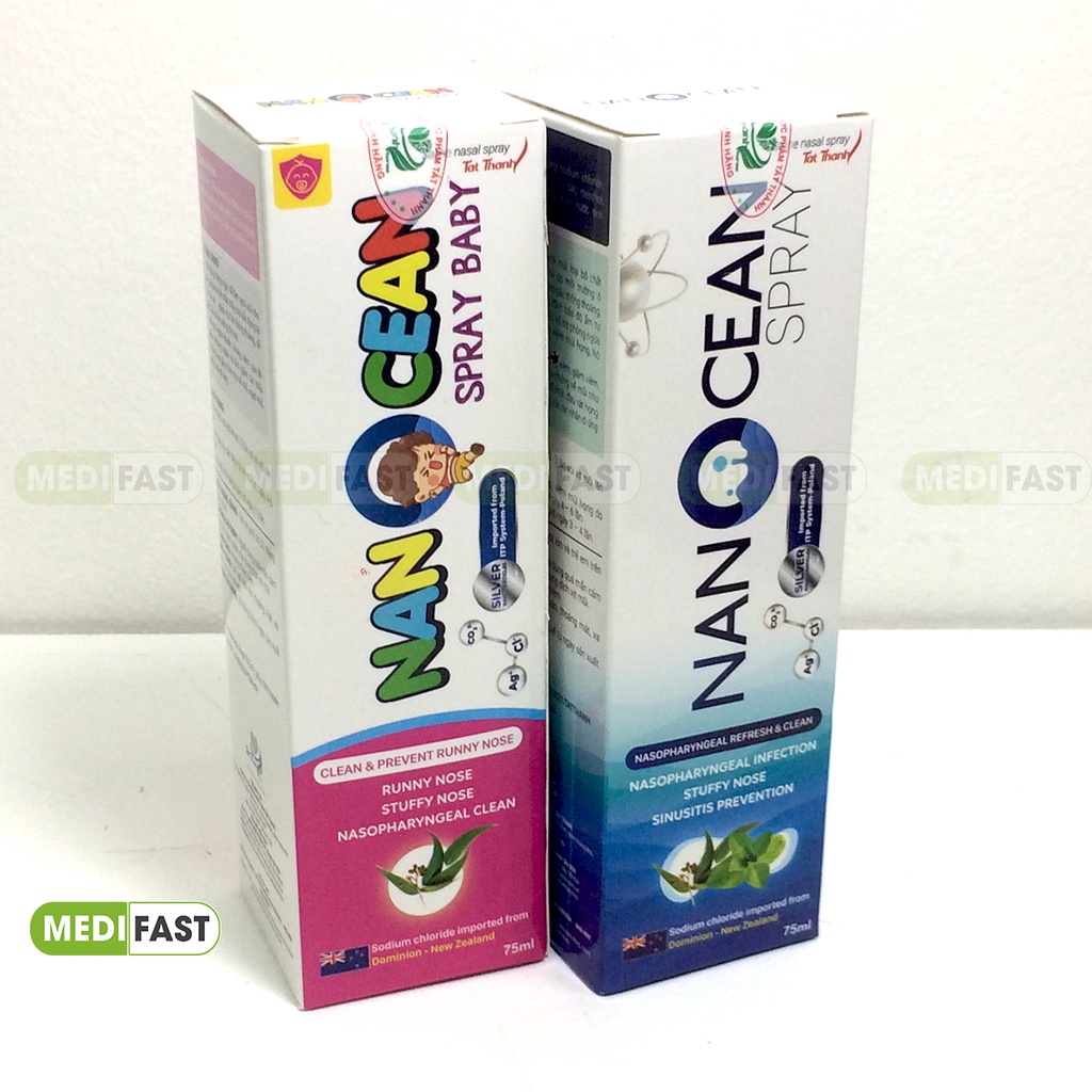 Xịt muối biển cho bé từ 3 tháng tuổi Nano Cean Spray Baby có thêm tinh dầu khuynh diệp và Nano bạc chai 75ml