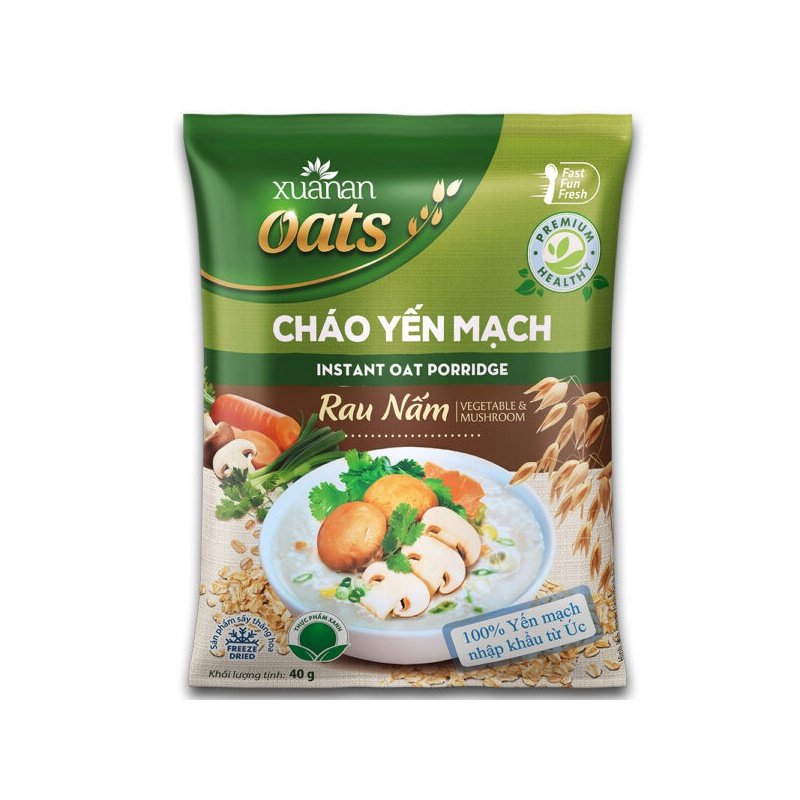 Combo: 10 gói cháo Yến Mạch Chay Rau Nấm40g Xuân An( Tặng Kèm 1 Gói cháo)