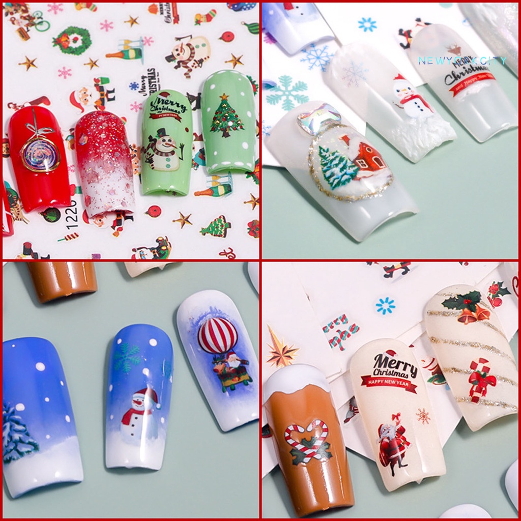 Miếng Dán Trang Trí Móng Tay Họa Tiết Hoạt Hình 3D Phong Cách Giáng Sinh
