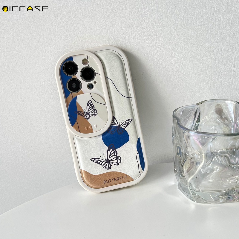 Ốp Điện Thoại Da Mềm Chống Sốc Có Nắp Trượt Bảo Vệ Camera In Hình Bướm Cho iPhone 13 12 11 Pro Max XS Max XR X