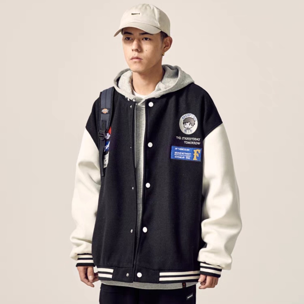 Áo Khoác Nỉ Dày Dặn Thêu Cậu Bé ❤ Áo BomBer Bóng Chày Nam Nữ Dáng Rộng HS30
