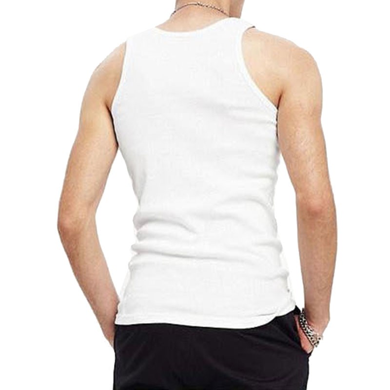 -Men Yoga O Collar Sleeveless Bodybuilding Vest Leisure Sport Shirt Round Neck U Type T-Shirt Fitness Vest (White XL)