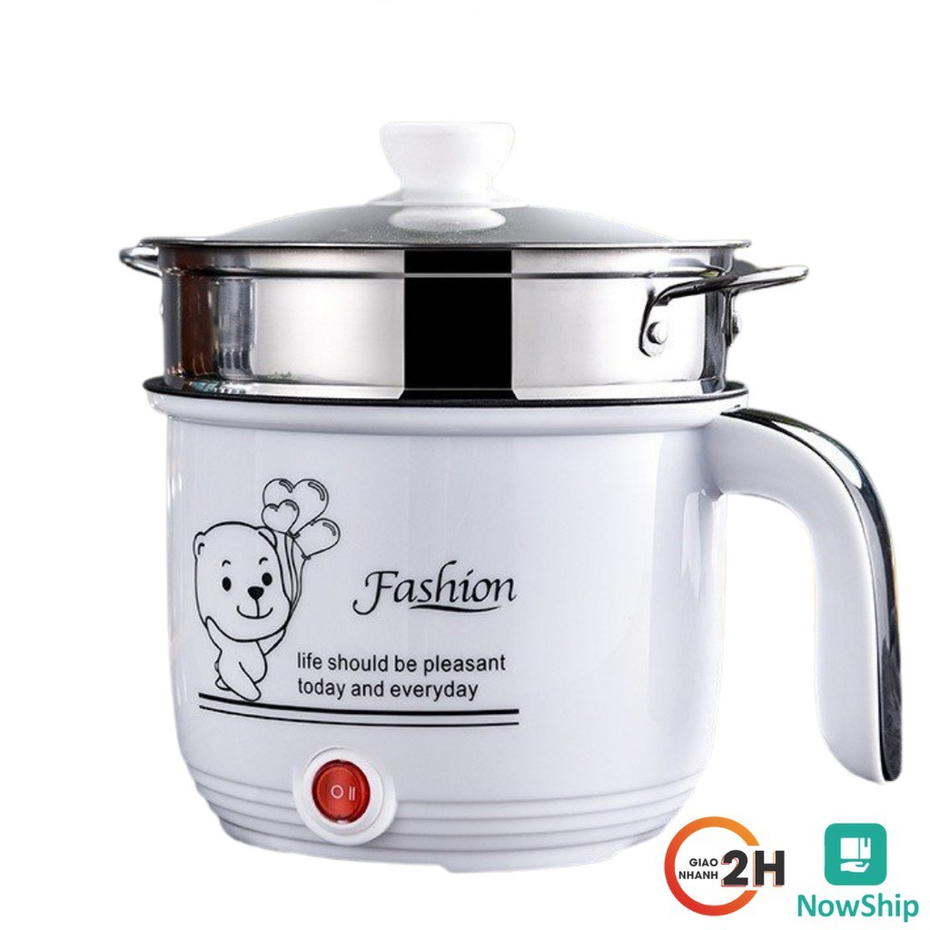 Ca Nấu Mì, Nấu Cơm Đa Năng Có Tay Cầm 1,8L - Nồi Lẩu Điện Mini Kèm Giá Hấp Inox, Ca Mỳ Đa Năng