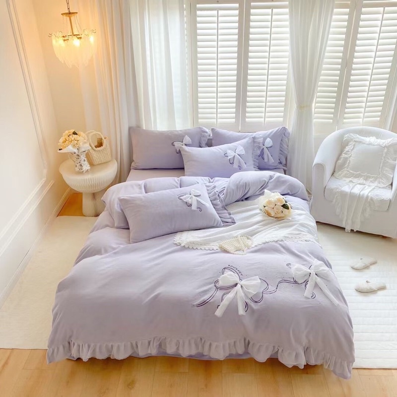 TRỌN BỘ CHĂN GA GỐI NỈ NHUNG ĐÍNH NƠ ĐIỆU ĐÀ CAO CẤP