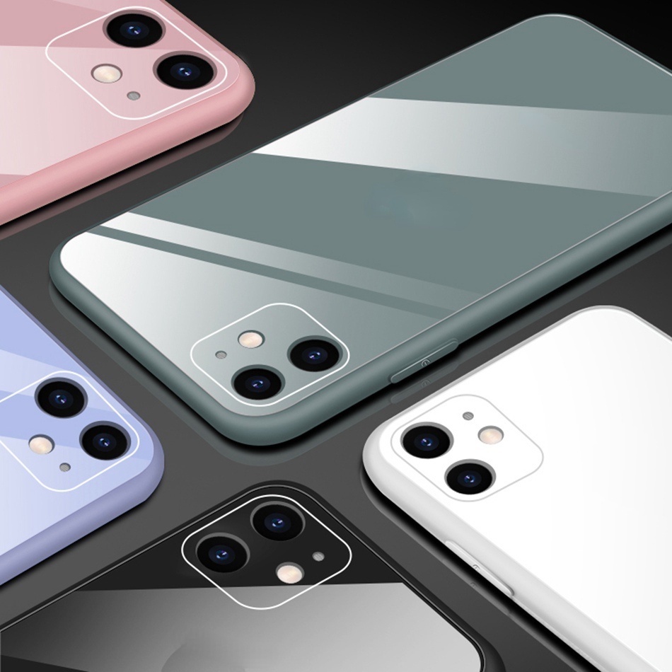 Ốp lưng cứng mặt kính cường lực bảo vệ camera cho compatible for IPhone 11 pro X XR X