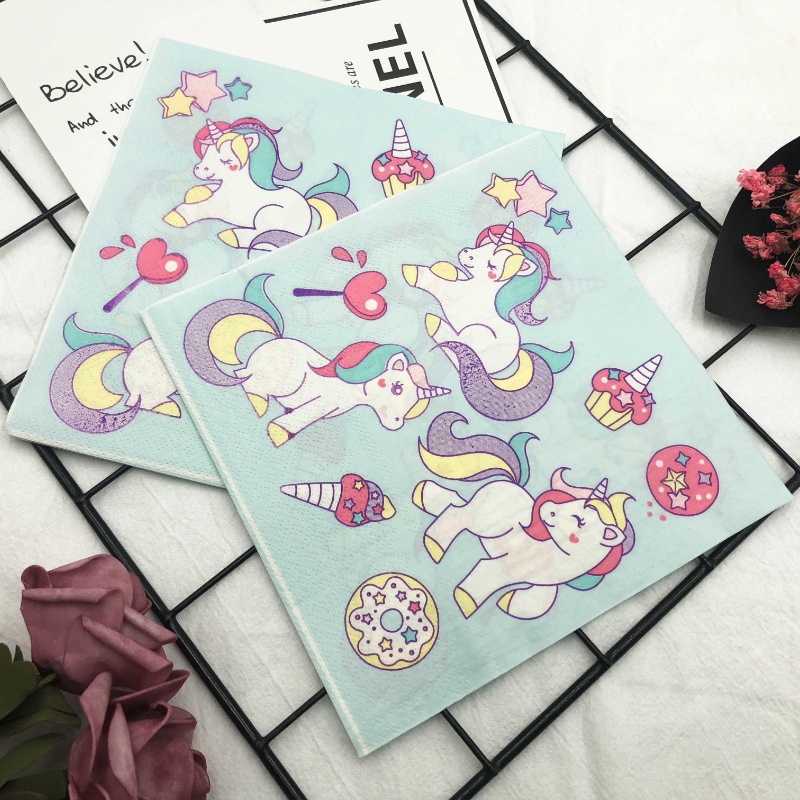 Set 20 Khăn Giấy Vuông In Hình Kỳ Lân Nhiều Màu Sắc