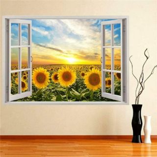 decal dán tường cửa sổ hoa hướng dương 60x90cm