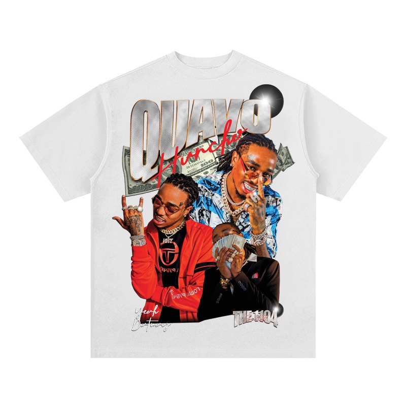 Áo Thun Vintage Quavo Tay Lỡ Unisex - Đen/Trắng Cổ Tròn | Blackwork