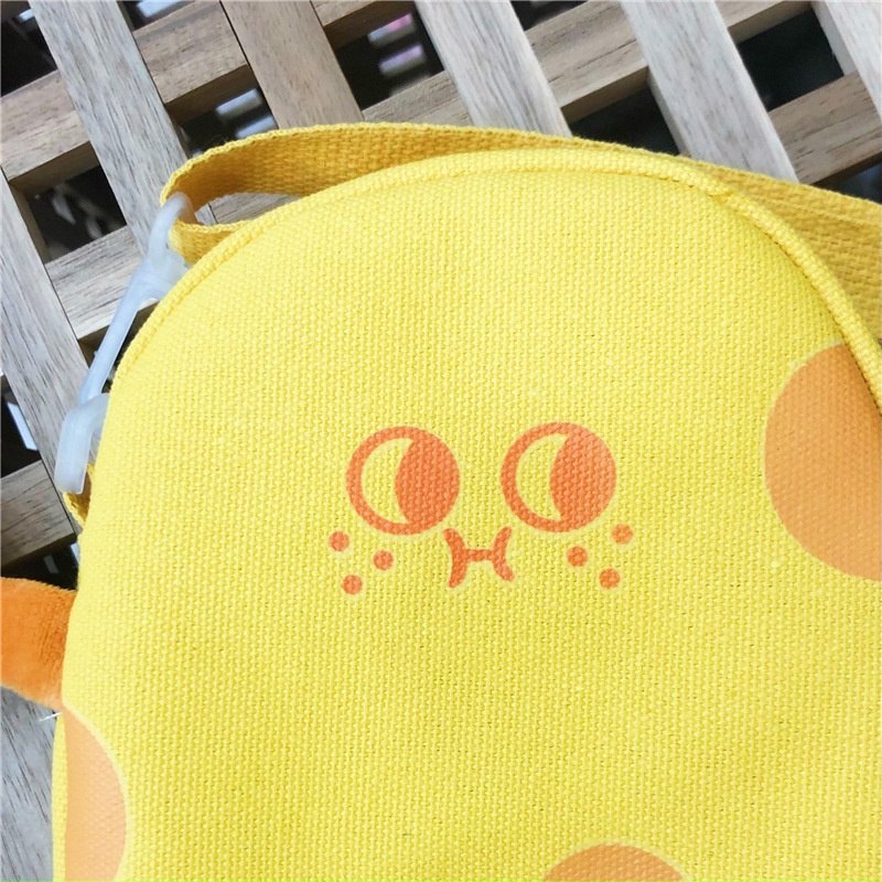 Túi Đeo Chéo Vải canvas Cỡ Lớn Họa Tiết Phô Mai Dễ Thương Phong Cách Nhật Bản
