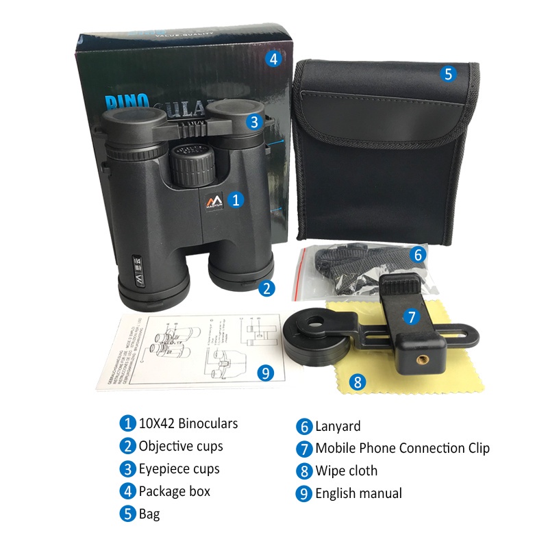 Ống Nhòm Mini 10x42 HD 2000M BAK4 FMC Có Thể Gấp Gọn Tiện Dụng Cho Các Hoạt Động Ngoài Trời