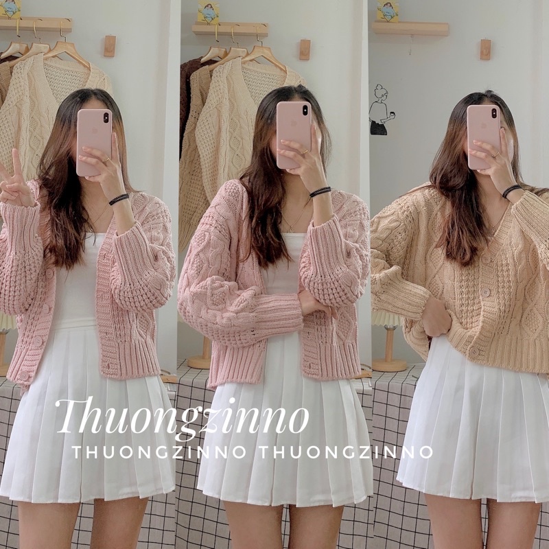 [Ảnh thật/Video]Áo cardigan xoắn thừng dáng ngắn nhiều màu Áo cadigan chất đẹp thiết kế bo ống tay, cổ V hàn quốc | BigBuy360 - bigbuy360.vn