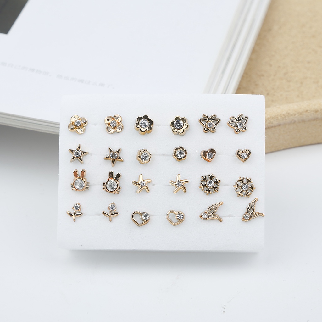 Bông tai BEADIA xỏ hạt kim cương màu ngẫu nhiên thời trang Hàn Quốc có đệm cao su