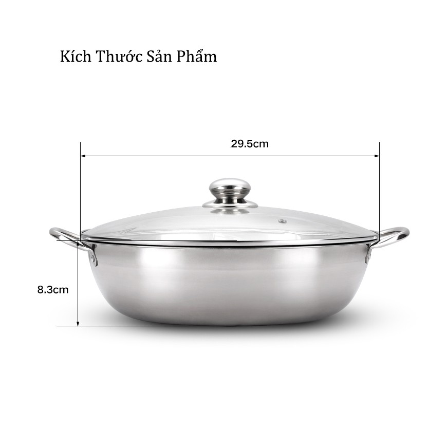 NỒI LẨU inox 2 NGĂN, nắp kiếng (30cm)