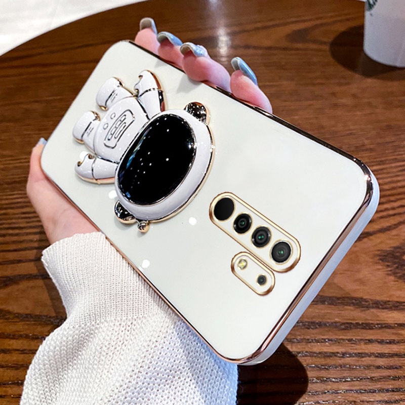 ốp lưng Giá đỡ phi hành gia mạ vàng sang trọng Giá đỡ tích hợp Vỏ mềm Tương thích với Cho XIAOMI MI 8 9 Pro CC9 NOTE 10 PRO Redmi 12C 8 Pro 8A Note 8 PRO 8T 7/7Pro/7S Ốp silicon TPU màu trơn đơn giản case