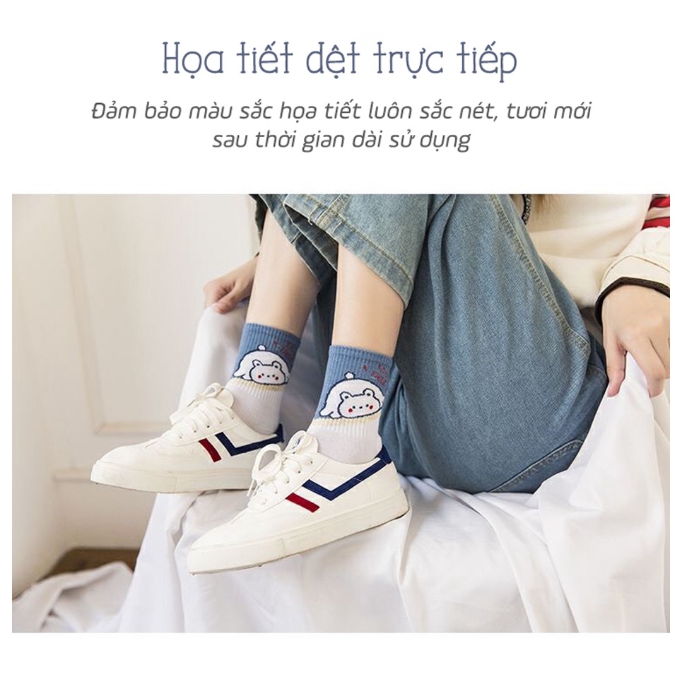 Tất cao cổ nữ vớ chân dài hàn quốc loại dày thời trang họa tiết hoạt hình cute dễ thương - Only Store