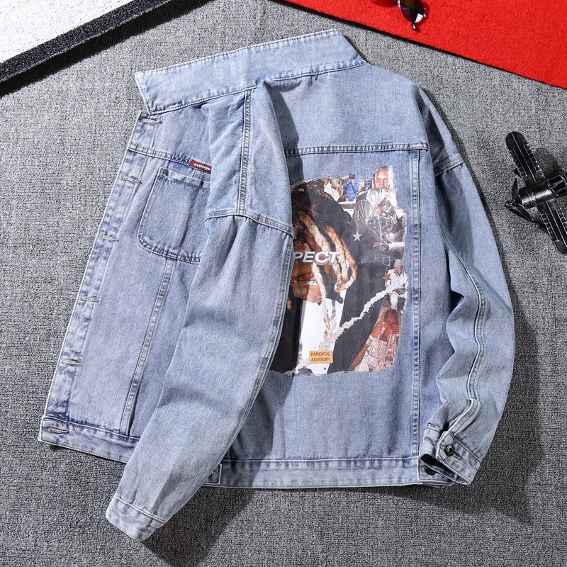 Áo Khoác Denim Dáng Rộng Phong Cách Đường Phố Âu Mỹ Cá Tính Cho Nam