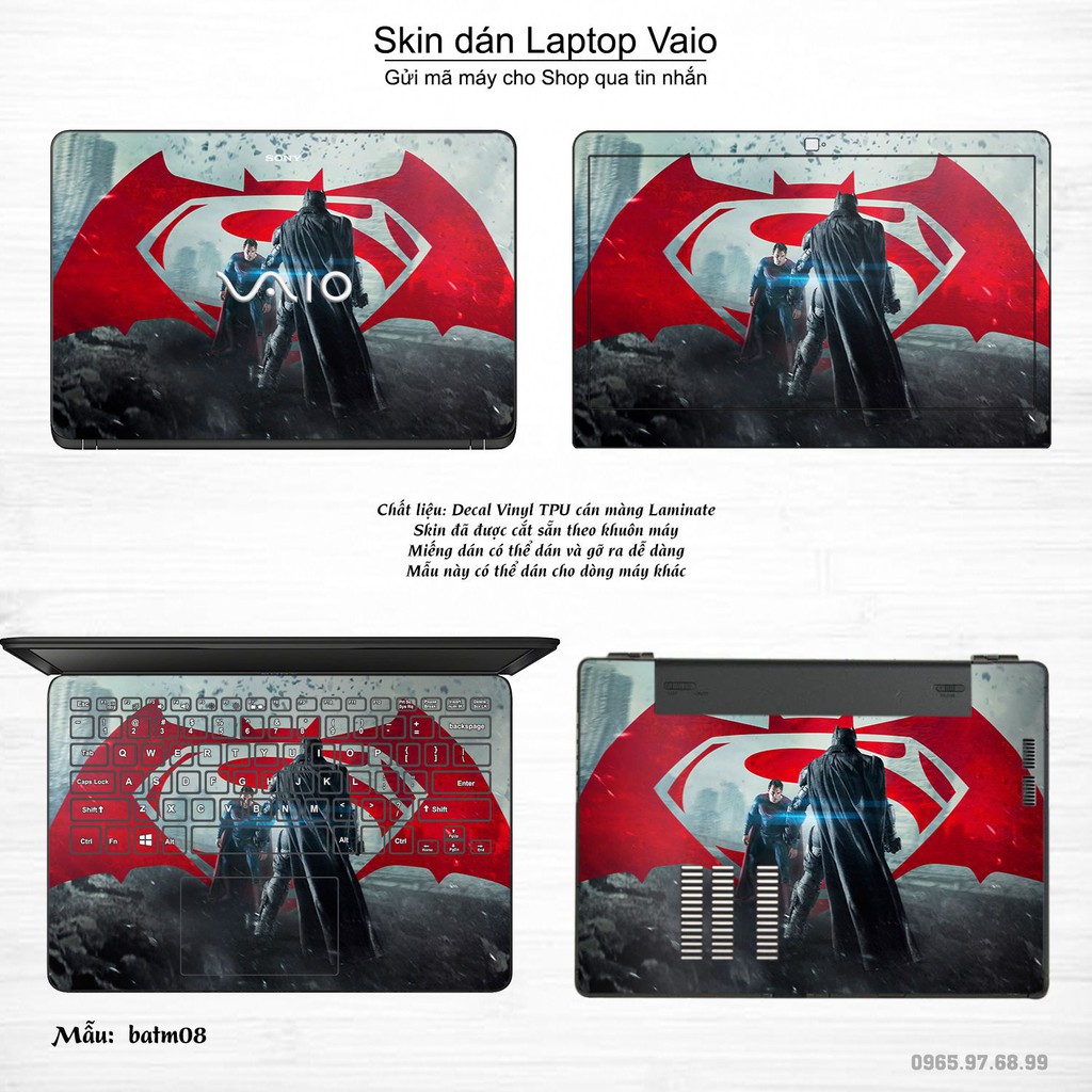 Skin dán Laptop Sony Vaio in hình Người dơi (inbox mã máy cho Shop)