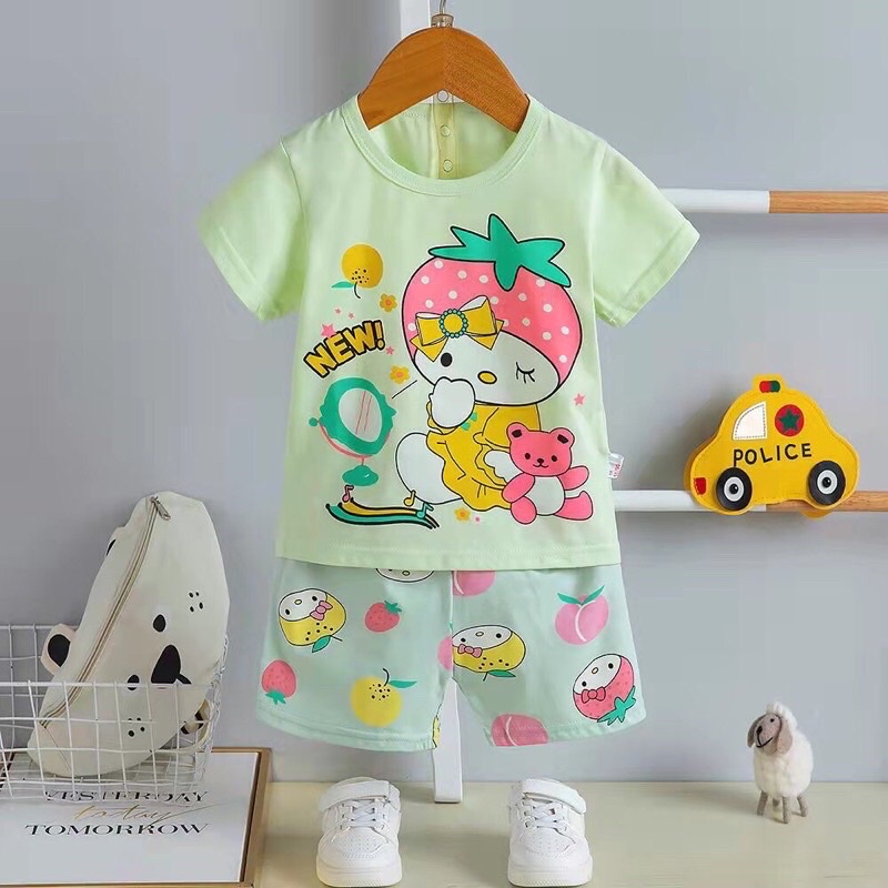 Đồ bộ cộc tay Cotton bé Gái size Nhỡ (15-23Kg)