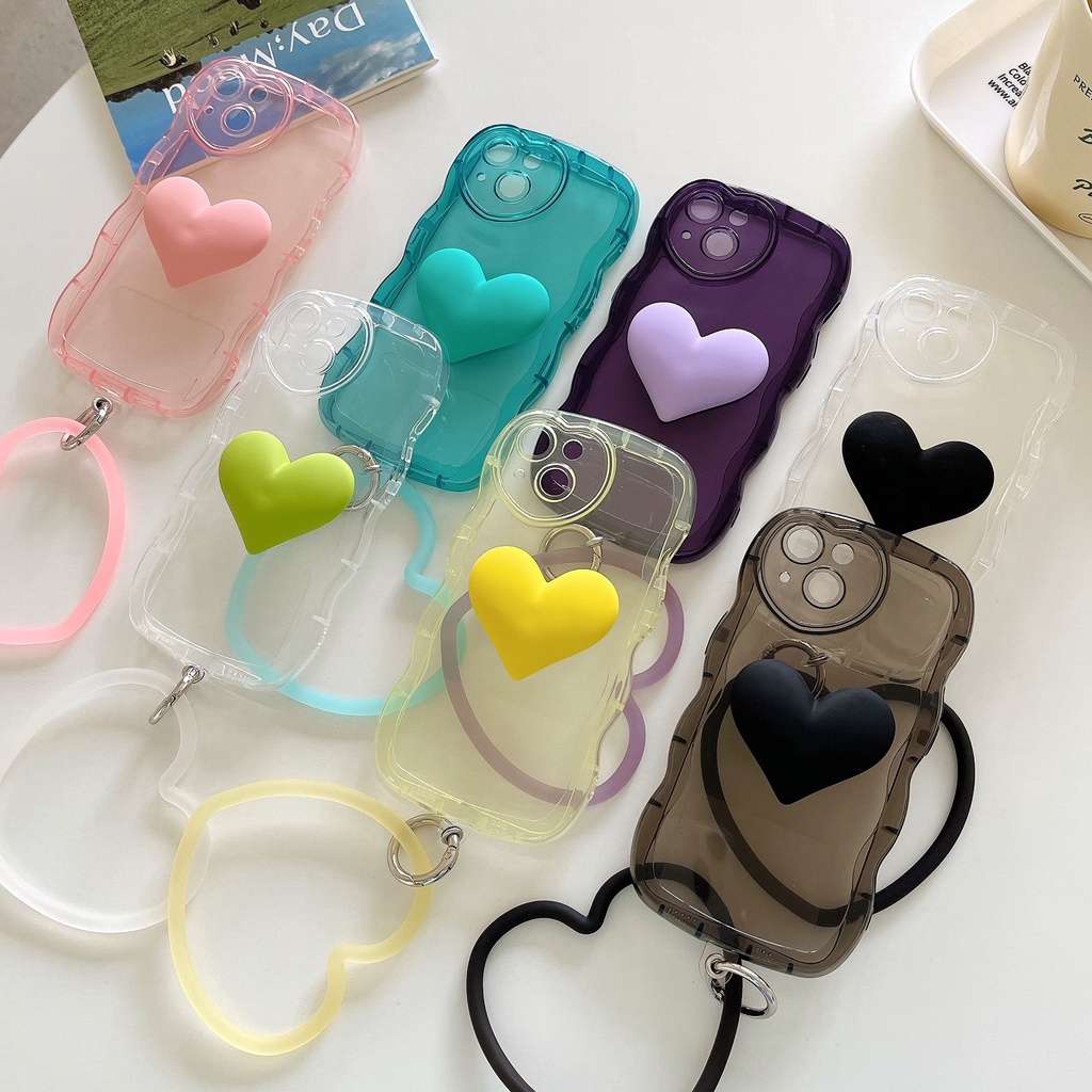 Ốp Điện Thoại Họa Tiết Trái Tim 3D Thời Trang Chống Sốc Có Nhẫn Đỡ Cho Iphone