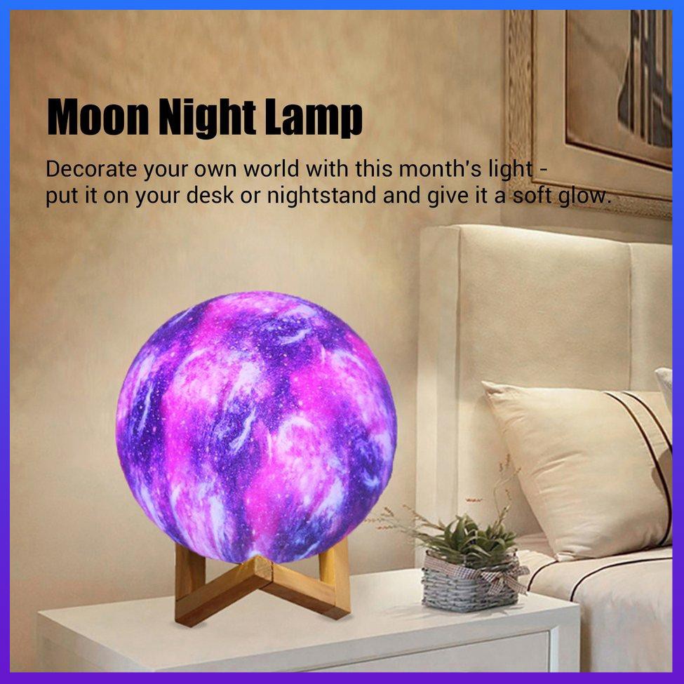 3D Print Galxy Moon Lamp 16 Colors Change Starry Sky Night Lamp Night Light