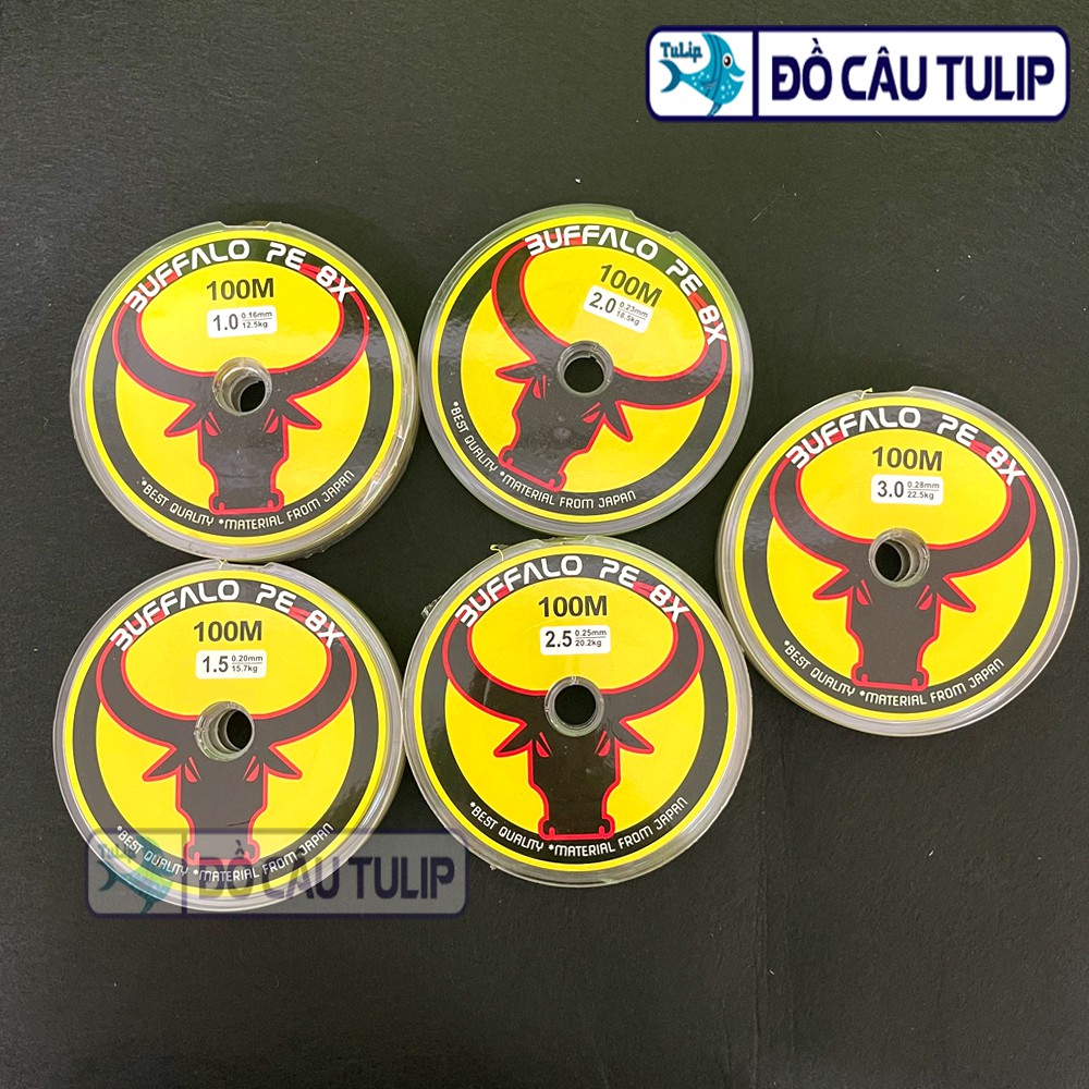 Dây Dù Câu Cá BUFFALO PE 8X Cao Cấp (100 Mét) - Dây Dù PE Câu Lure, Phụ Kiện Câu Cá - TULIP