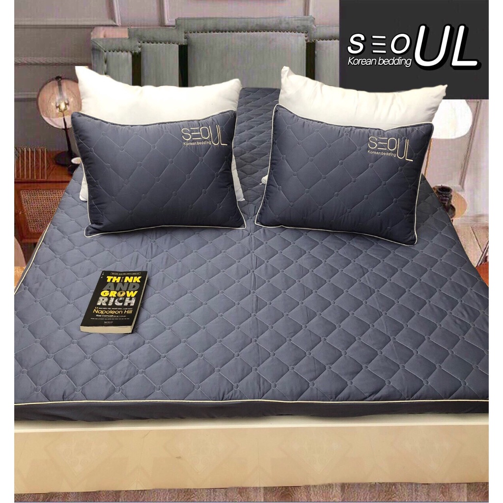 Ga chun trần bông kèm 2 vỏ gối đầu chất liệu phi lụa cao cấp cho đệm dưới 20cm