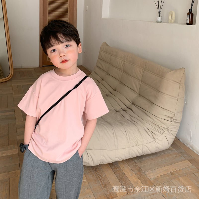 Áo Thun Tay Ngắn Màu Trơn Phong Cách Phương Tây Mới Cho Bé Trai