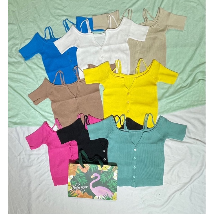 áo len dệt kim trễ vai dây nhỏ V (0622-1#)