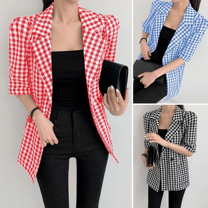 Áo khoác vest ZANZEA tay dài họa tiết sọc caro dạng nút cài thời trang cho nữ | BigBuy360 - bigbuy360.vn