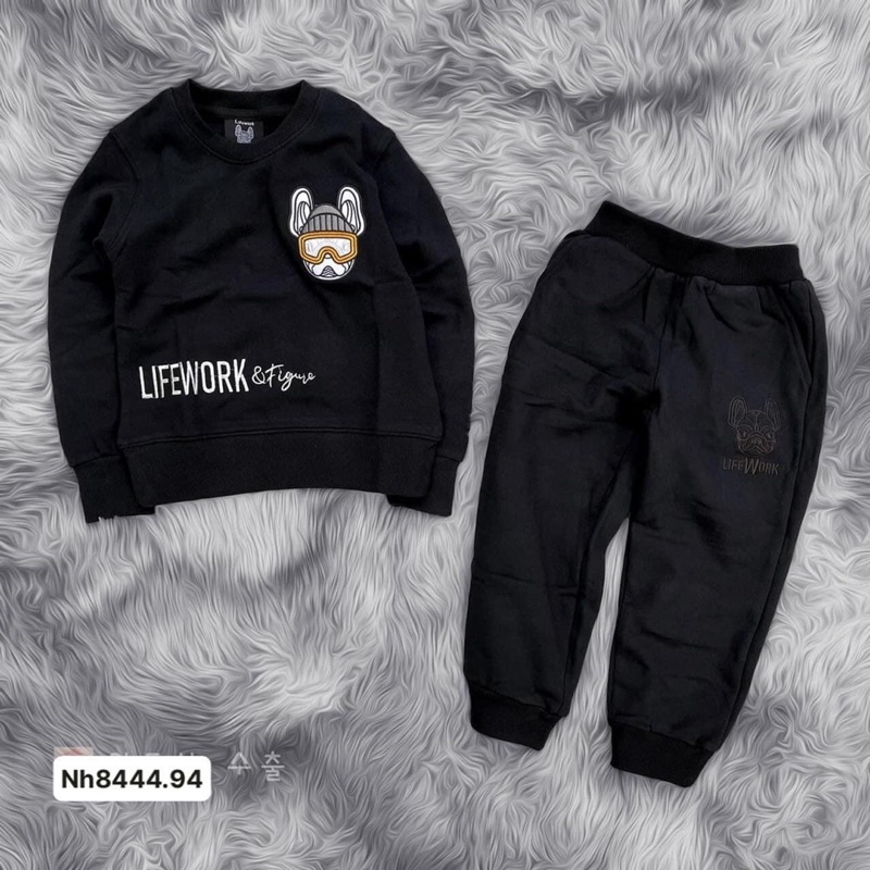 Bộ nỉ bé trai hoodie Life Work from rộng phong cách thể thao hàn quốc cá tính