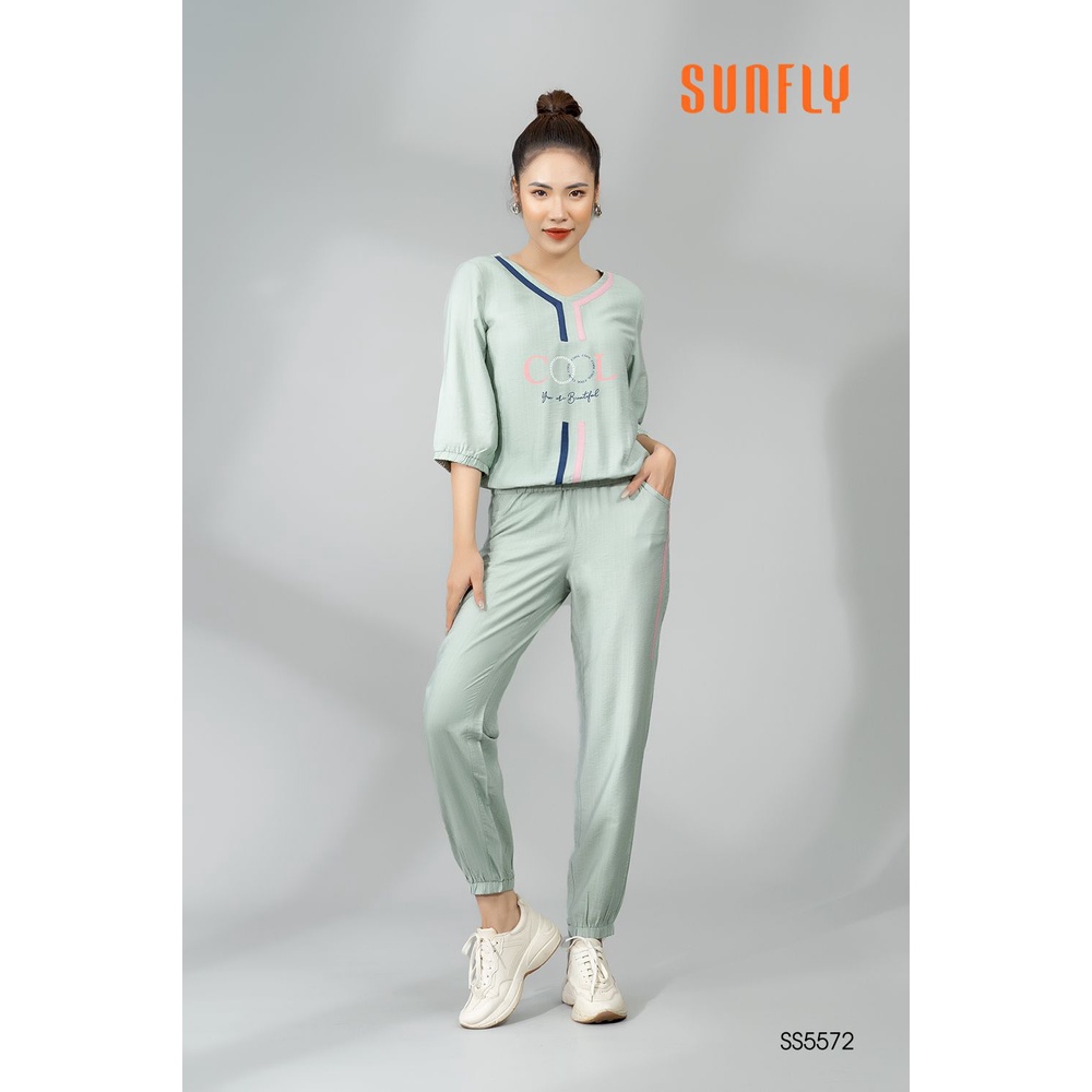 SS5572 Bộ đồ mặc nhà nữ thể thao linen SUNFLY áo tay lỡ, quần dài