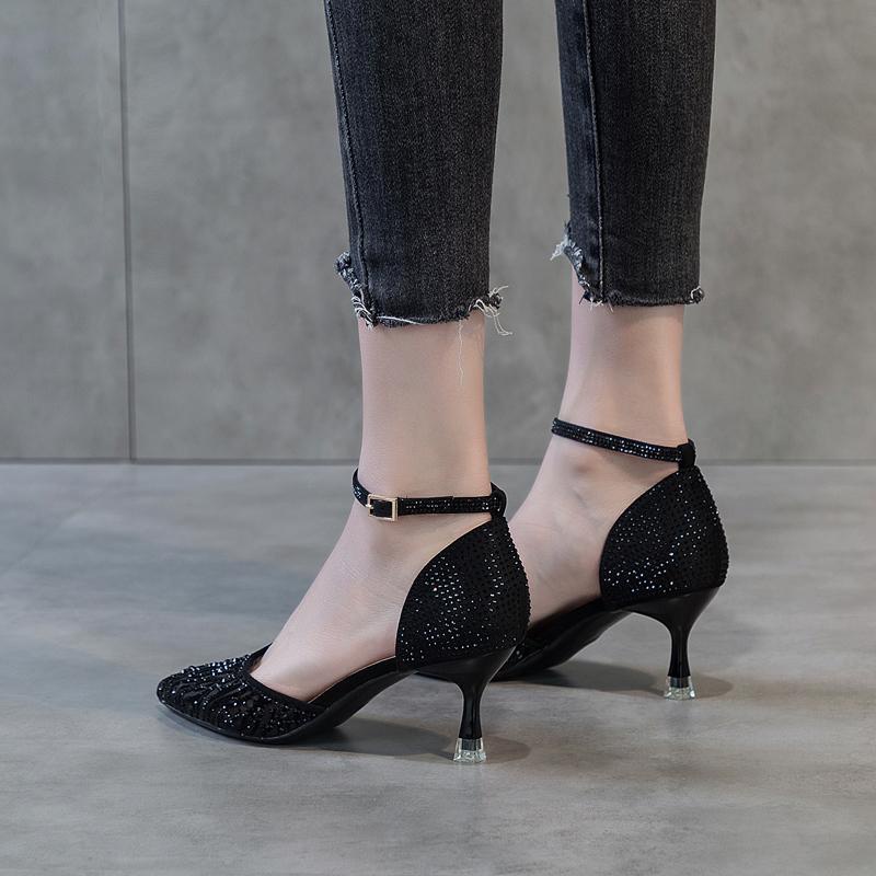 Giày Mũi Nhọn Phối Lưới Thoáng Khí Đính Đá Thời Trang Mùa Hè 2022 Cho Nữ