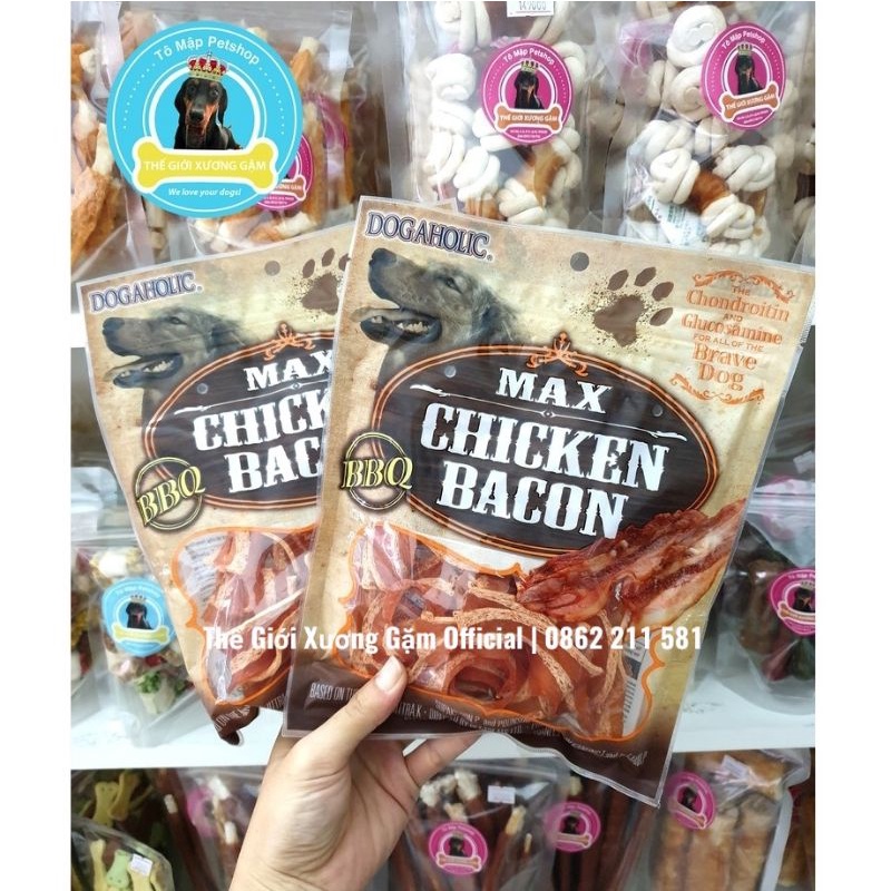 [HSD2023] SNACK THƯỞNG CHO CHÓ VỊ THỊT XÔNG KHÓI CHICKEN BACON DOGAHOLIC 120GR