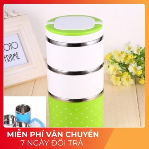 Cặp Lồng Giữ Nhiệt 3 tầng chấm bi ruột inox Bền Đẹp