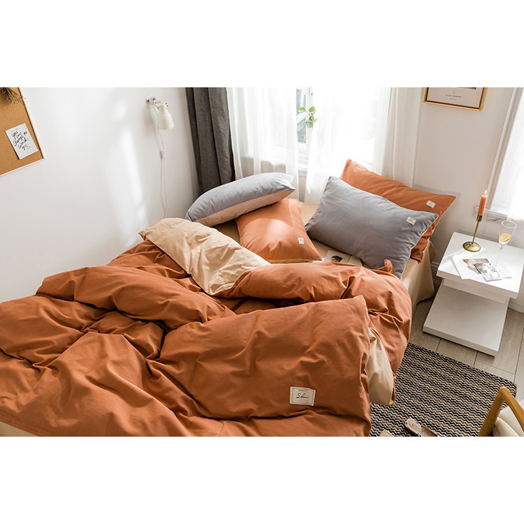 Bộ chăn ga gối nệm, bộ chăn ga trải giường cotton tici đũi mềm mại, thoáng mát, chăn ga trơn một màu pastel đơn sắc